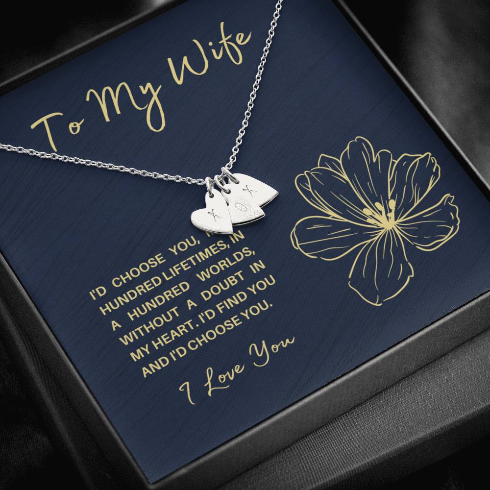 TO MY WIFE "HUNDRED LIFETIMES" CUSTOM NAME INITIALS ENGRAVING HEARTS NECKLACE GIFT SET - ON CLOUD NINE GIFTS