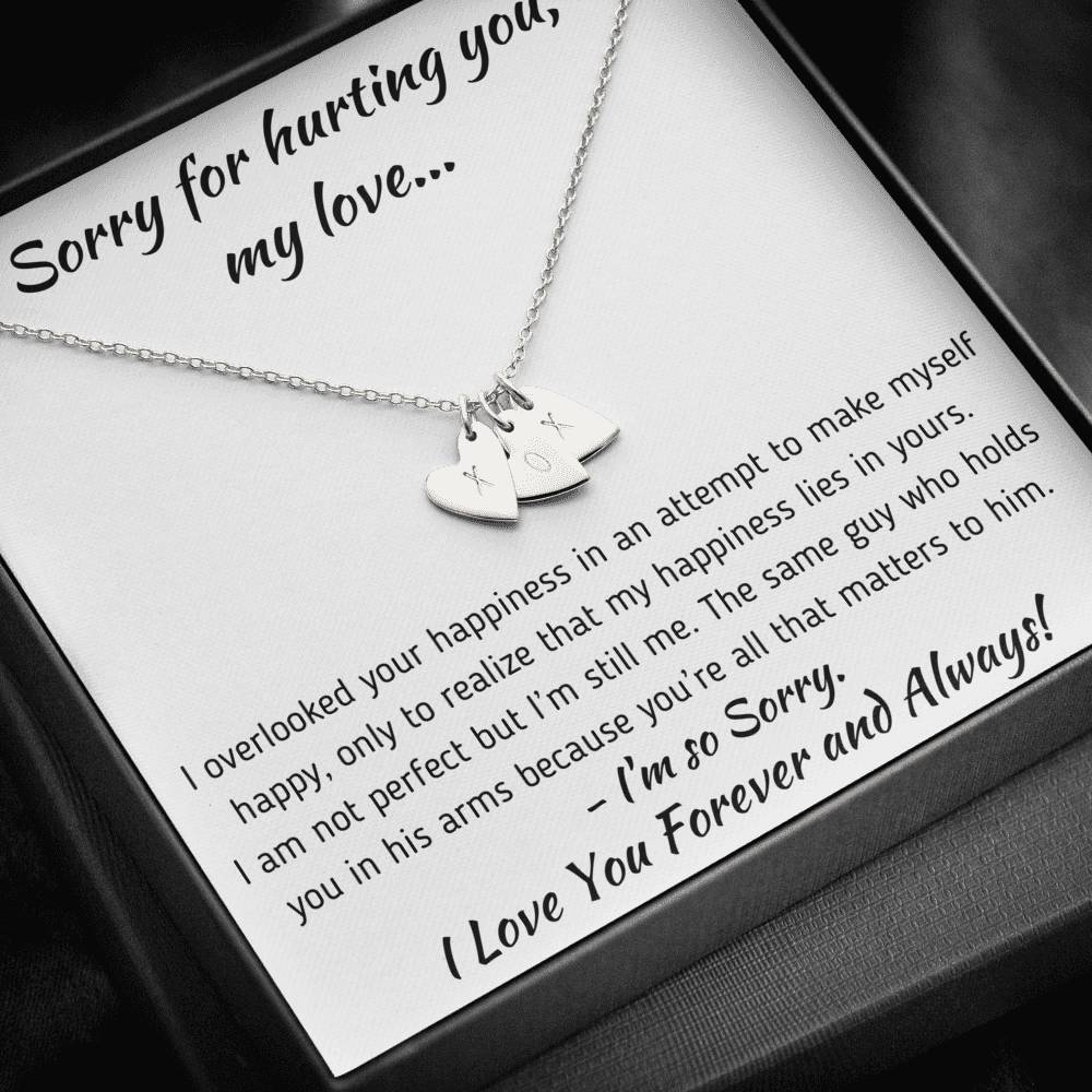 TO MY LOVE "HAPPINESS" APOLOGY GIFT SET CUSTOM NAME INITIALS ENGRAVING HEARTS NECKLACE GIFT SET - ON CLOUD NINE GIFTS