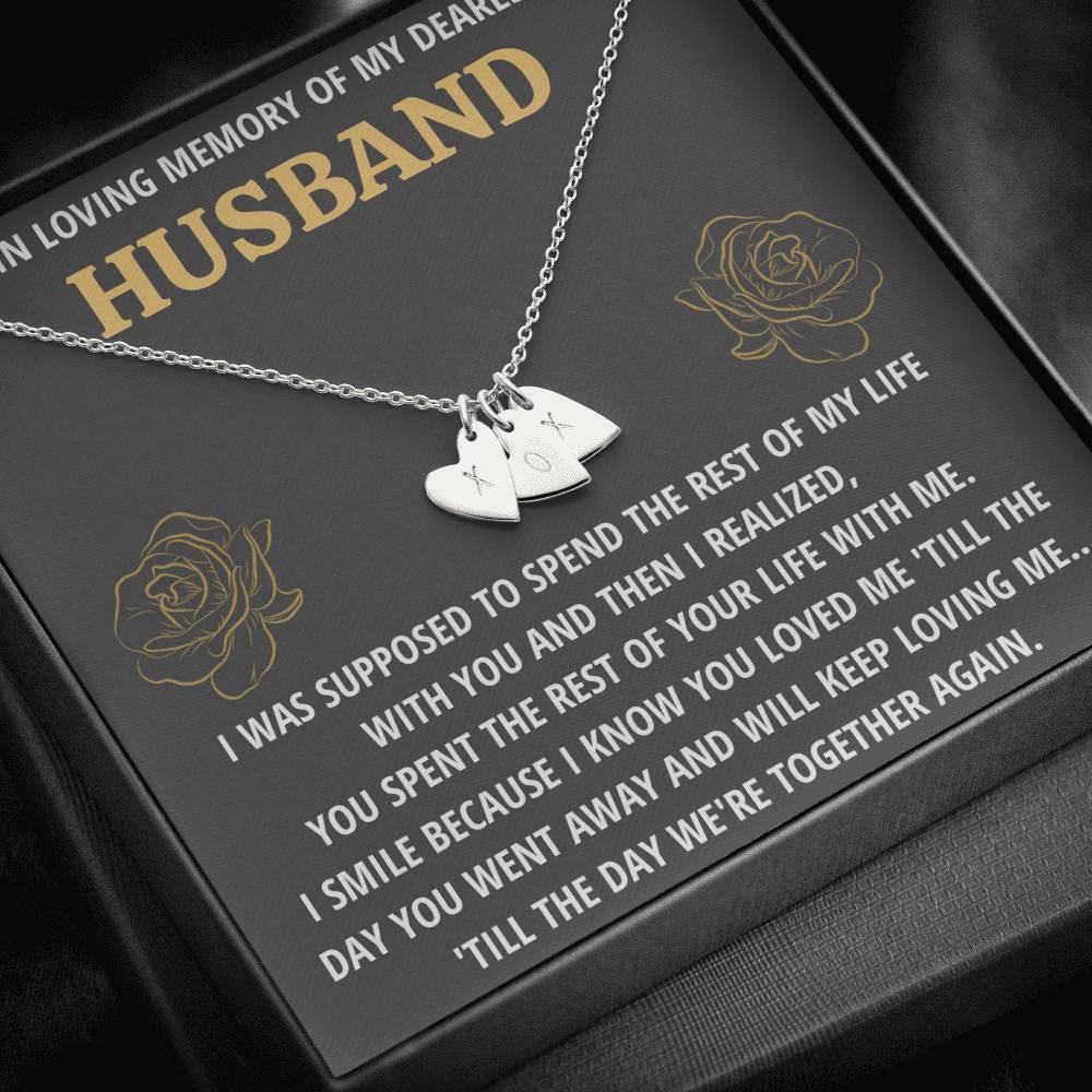 TO MY HUSBAND "LIFE - GOLDEN" REMEMBRANCE CUSTOM NAME INITIALS ENGRAVING HEARTS NECKLACE GIFT SET - ON CLOUD NINE GIFTS