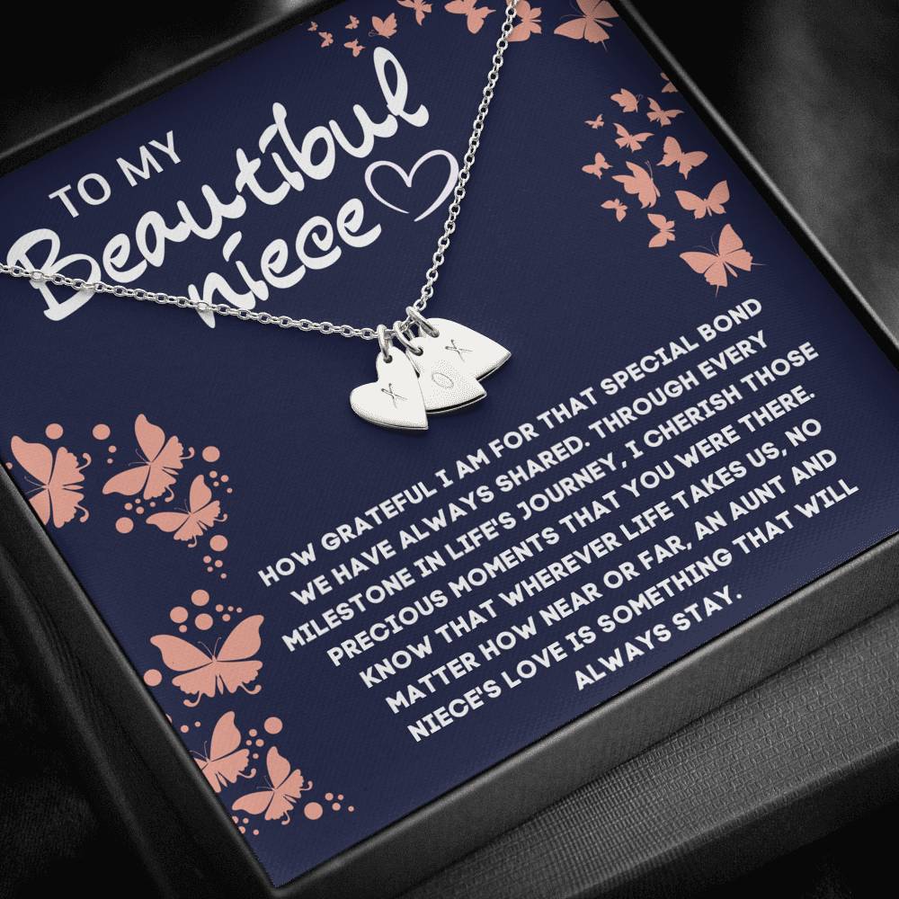 TO MY BEAUTIFUL NIECE CUSTOM NAME INITIALS ENGRAVING HEARTS NECKLACE GIFT SET - ON CLOUD NINE GIFTS