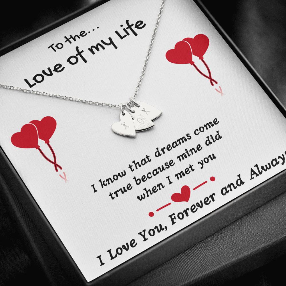 TO THE LOVE OF MY LIFE CUSTOM NAME INITIALS ENGRAVING HEARTS NECKLACE GIFT SET - ON CLOUD NINE GIFTS