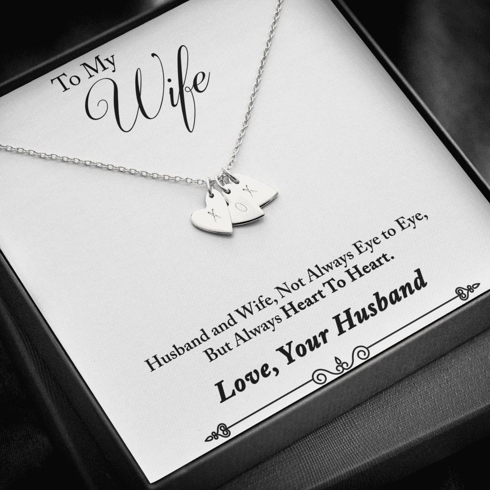 TO MY WIFE "HEART TO HEART - SO" CUSTOM NAME INITIALS ENGRAVING HEARTS NECKLACE GIFT SET - ON CLOUD NINE GIFTS