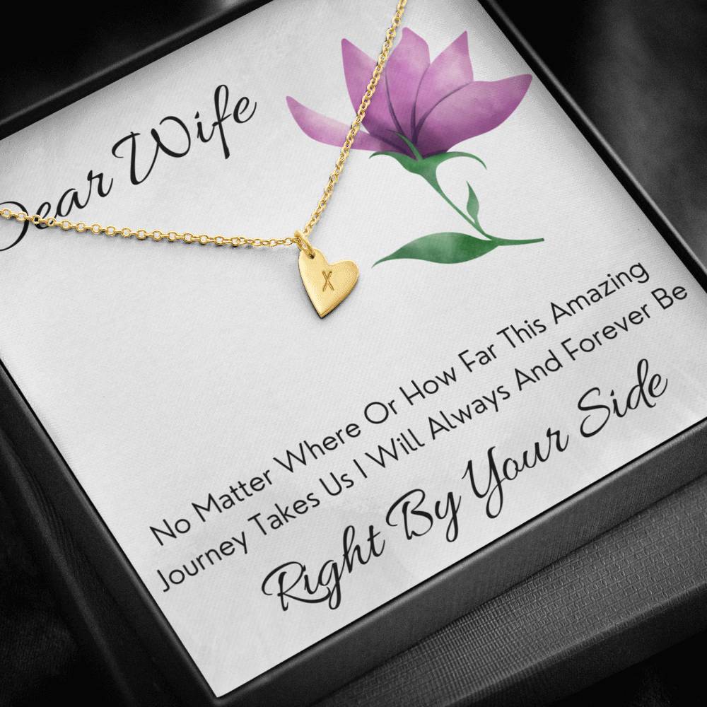 DEAR WIFE "BY YOUR SIDE" CUSTOM NAME INITIALS ENGRAVING HEARTS NECKLACE GIFT SET - ON CLOUD NINE GIFTS