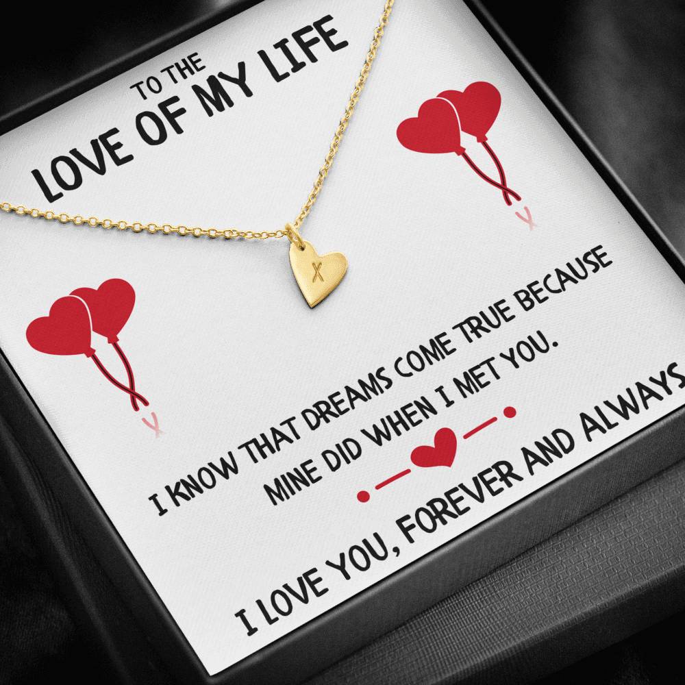 TO THE LOVE OF MY LIFE "DREAMS" CUSTOM NAME INITIALS ENGRAVING HEARTS NECKLACE GIFT SET - ON CLOUD NINE GIFTS