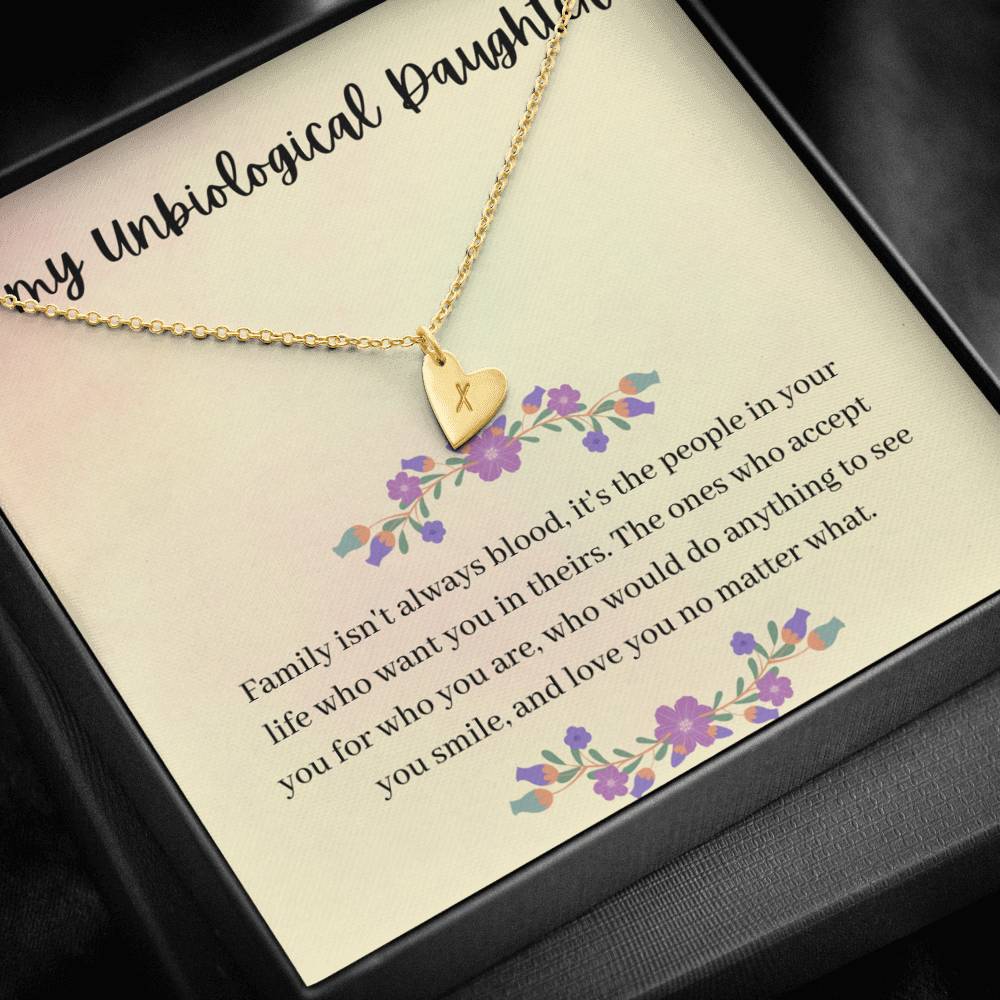 TO MY UNBIOLOGICAL DAUGHTER "SMILE" CUSTOM NAME INITIALS ENGRAVING HEARTS NECKLACE GIFT SET - ON CLOUD NINE GIFTS