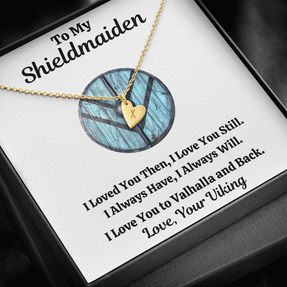 TO MY SHIELDMAIDEN "ALWAYS WILL - BLUE" CUSTOM NAME INITIALS ENGRAVING HEARTS NECKLACE GIFT SET - ON CLOUD NINE GIFTS