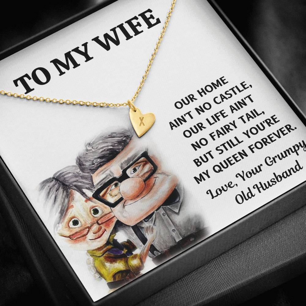 TO MY WIFE "CASTLE - UP" CUSTOM NAME INITIALS ENGRAVING HEARTS NECKLACE GIFT SET - ON CLOUD NINE GIFTS