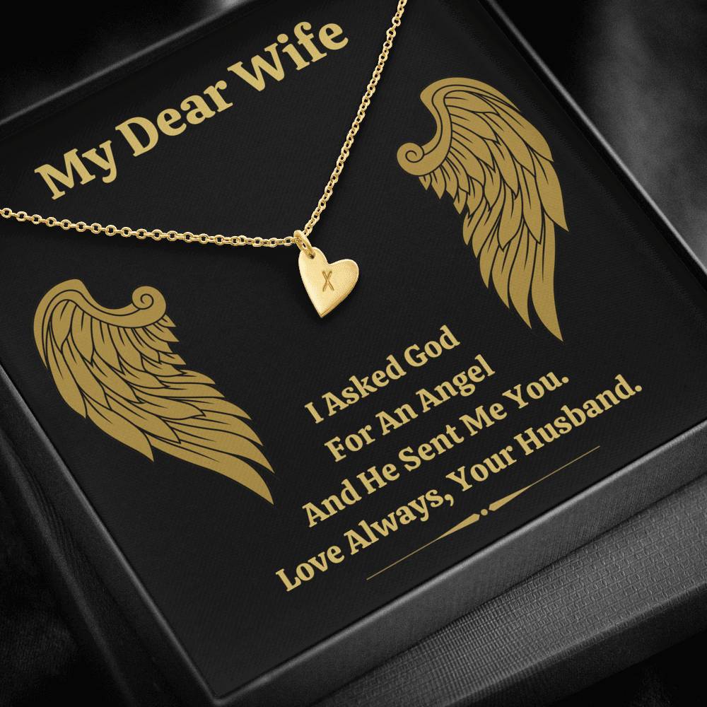 DEAR WIFE "ANGEL" CUSTOM NAME INITIALS ENGRAVING HEARTS NECKLACE GIFT SET - ON CLOUD NINE GIFTS