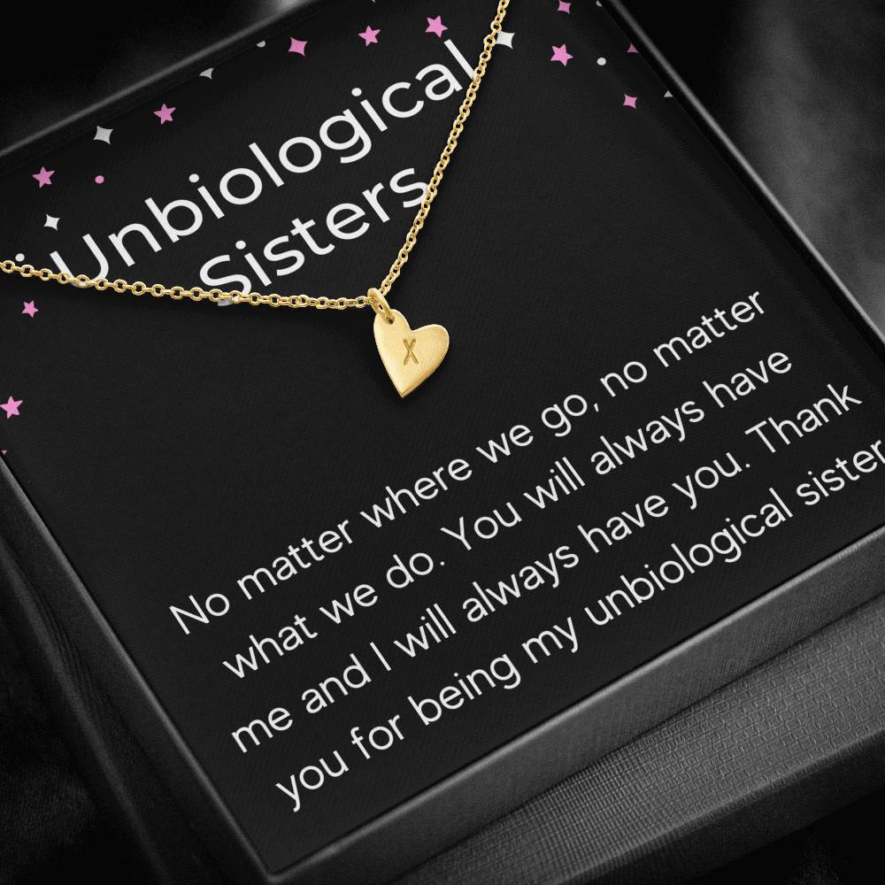 UNBIOLOGICAL SISTERS "NO MATTER WHERE WE GO" CUSTOM NAME INITIALS ENGRAVING HEARTS NECKLACE GIFT SET - ON CLOUD NINE GIFTS