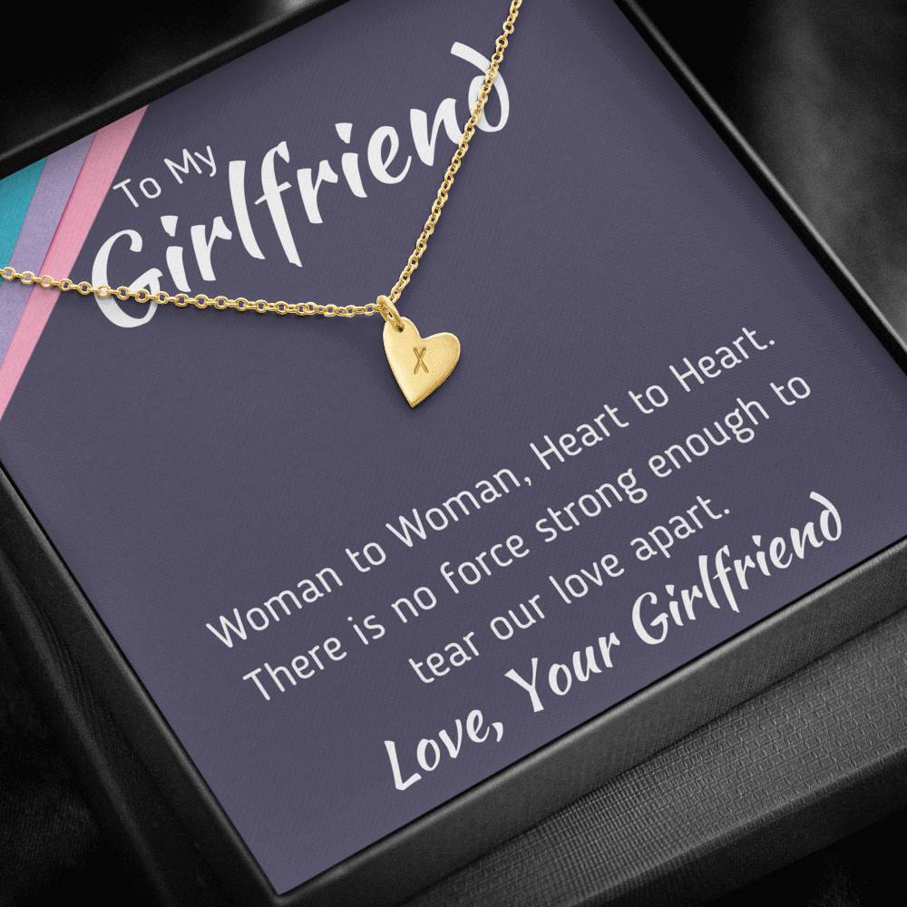 TO MY GIRLFRIEND "WOMAN TO WOMAN" CUSTOM NAME INITIALS ENGRAVING HEARTS NECKLACE GIFT SET - ON CLOUD NINE GIFTS