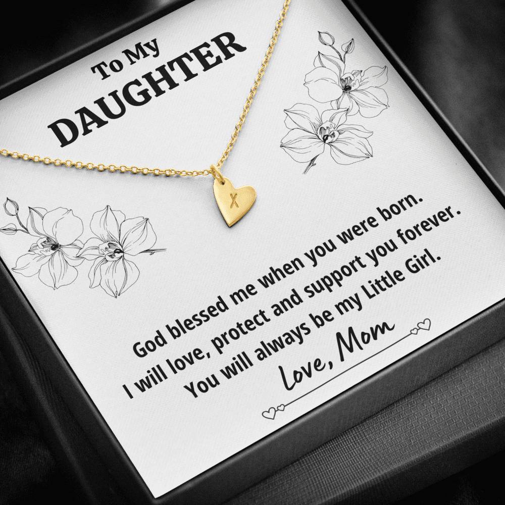 TO MY DAUGHTER FROM MOM "LITTLE GIRL" CUSTOM NAME INITIALS ENGRAVING HEARTS NECKLACE GIFT SET - ON CLOUD NINE GIFTS