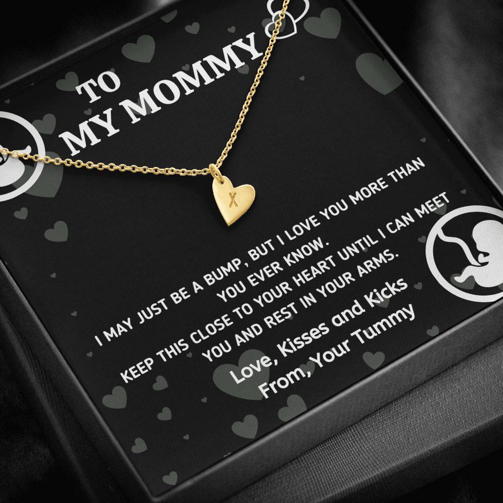 TO MY MOMMY "BABY IN TUMMY" CUSTOM NAME INITIALS ENGRAVING HEARTS NECKLACE GIFT SET - ON CLOUD NINE GIFTS