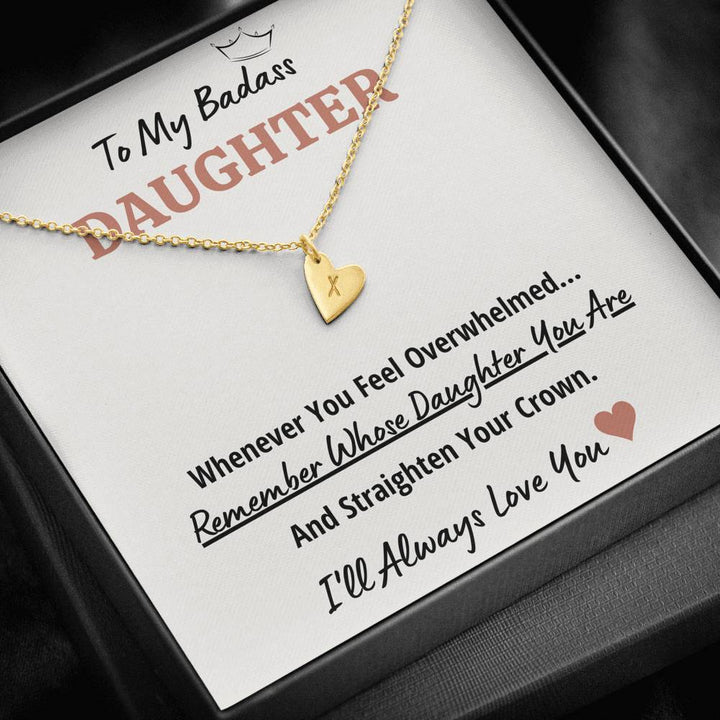 TO MY BADASS DAUGHTER "CROWN" CUSTOM NAME INITIALS HEARTS NECKLACE GIFT SET - ON CLOUD NINE GIFTS
