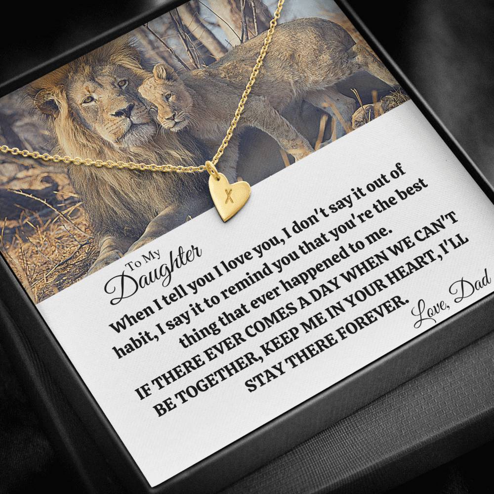TO MY DAUGHTER "OUT OF HABIT - LION" CUSTOM NAME INITIALS ENGRAVING HEARTS NECKLACE GIFT SET - ON CLOUD NINE GIFTS
