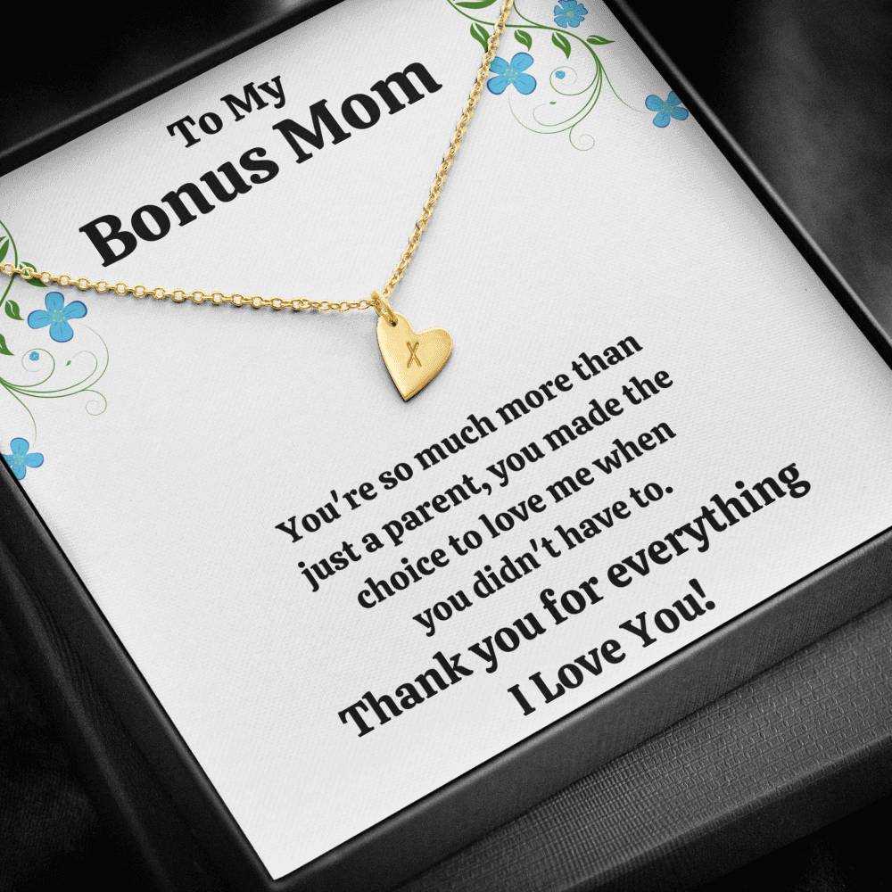 TO MY BONUS MOM "CHOICE TO LOVE ME" CUSTOM NAME INITIALS ENGRAVING HEARTS NECKLACE GIFT SET - ON CLOUD NINE GIFTS
