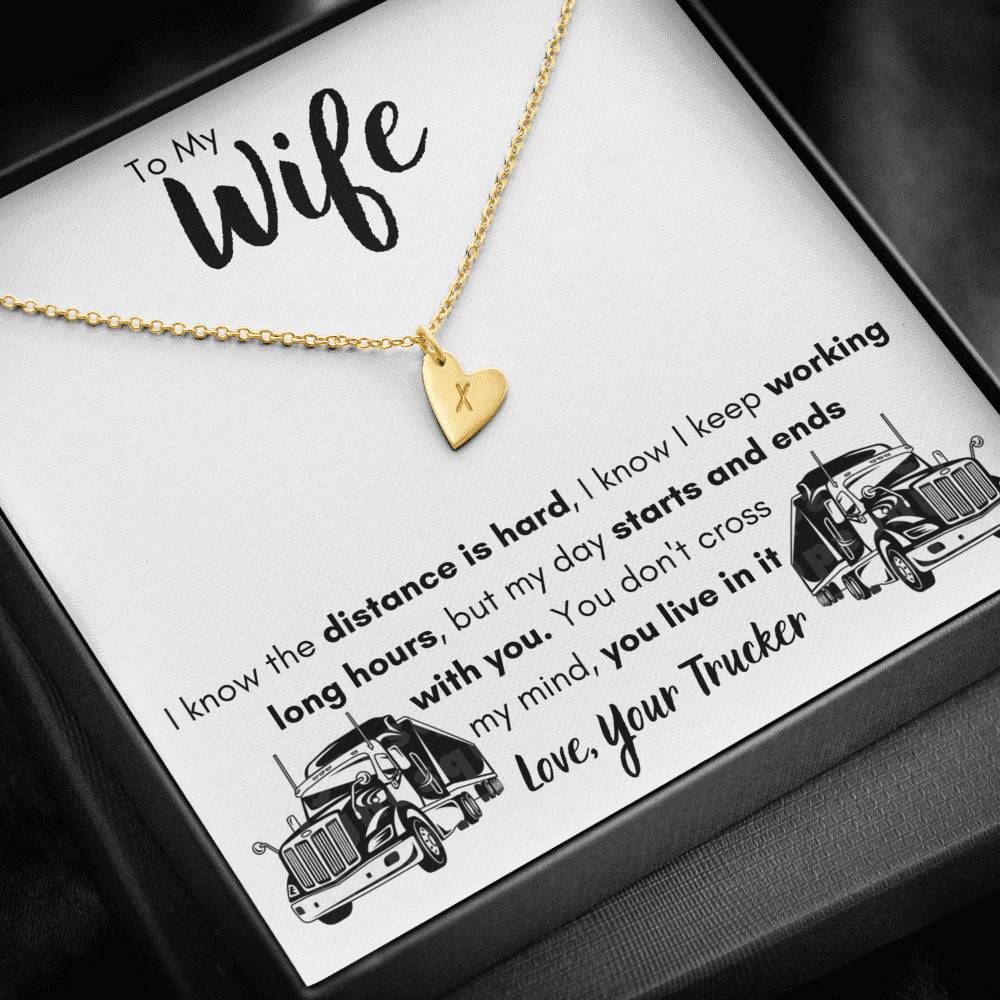 TO MY WIFE "LOVE, YOUR TRUCKER" CUSTOM NAME INITIALS ENGRAVING HEARTS NECKLACE GIFT SET - ON CLOUD NINE GIFTS