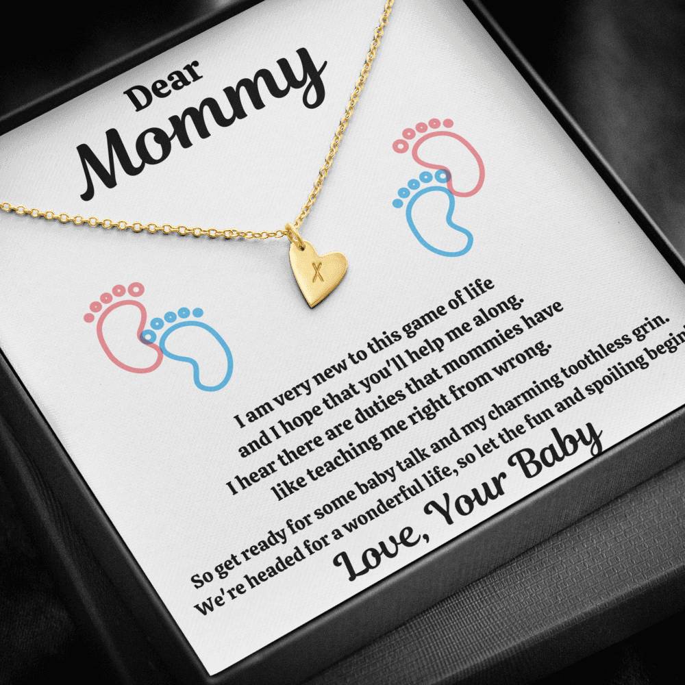 DEAR MOMMY "SPOILING BABY-FEET WHITE" CUSTOM NAME INITIALS ENGRAVING HEARTS NECKLACE GIFT SET - ON CLOUD NINE GIFTS