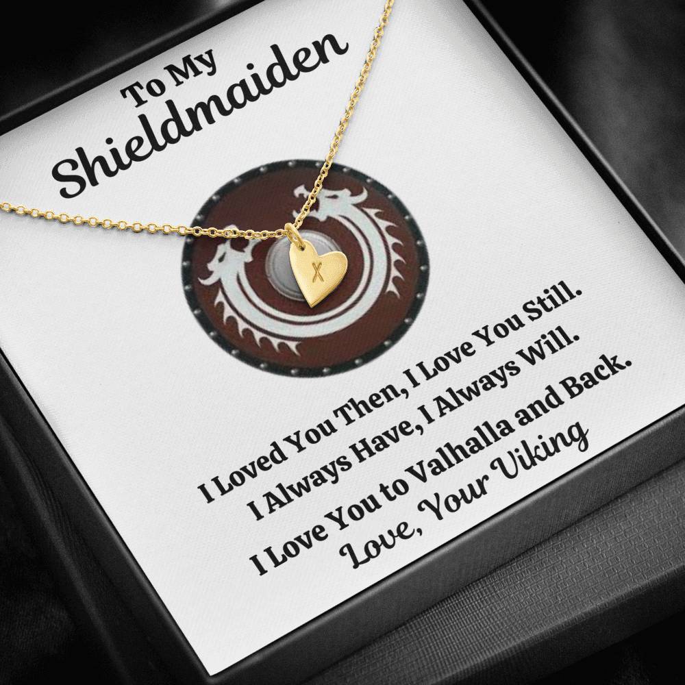 TO MY SHIELDMAIDEN "ALWAYS WILL - RED" CUSTOM NAME INITIALS ENGRAVING HEARTS NECKLACE GIFT SET - ON CLOUD NINE GIFTS