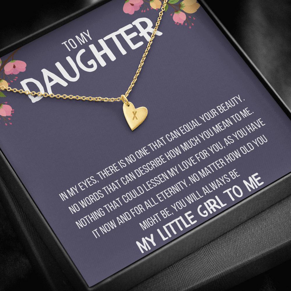 TO MY DAUGHTER "MY LITTLE GIRL TO ME" CUSTOM NAME INITIALS ENGRAVING HEARTS NECKLACE GIFT SET - ON CLOUD NINE GIFTS