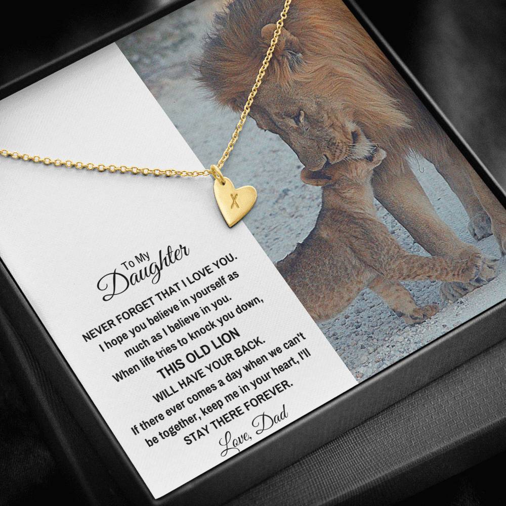 TO MY DAUGHTER "THIS OLD LION" CUSTOM NAME INITIALS ENGRAVING HEARTS NECKLACE GIFT SET - ON CLOUD NINE GIFTS