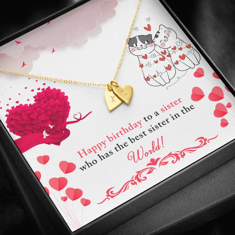 TO MY SISTER "BEST IN THE WORLD" CUSTOM NAME INITIALS ENGRAVING HEARTS NECKLACE GIFT SET - ON CLOUD NINE GIFTS
