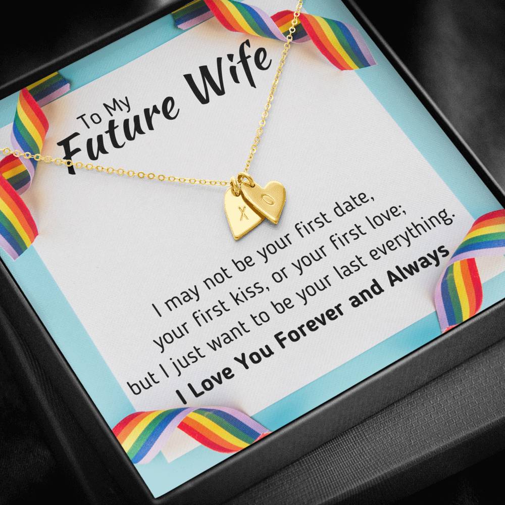 TO MY FUTURE WIFE LGBT CUSTOM NAME INITIALS ENGRAVING HEARTS NECKLACE GIFT SET - ON CLOUD NINE GIFTS