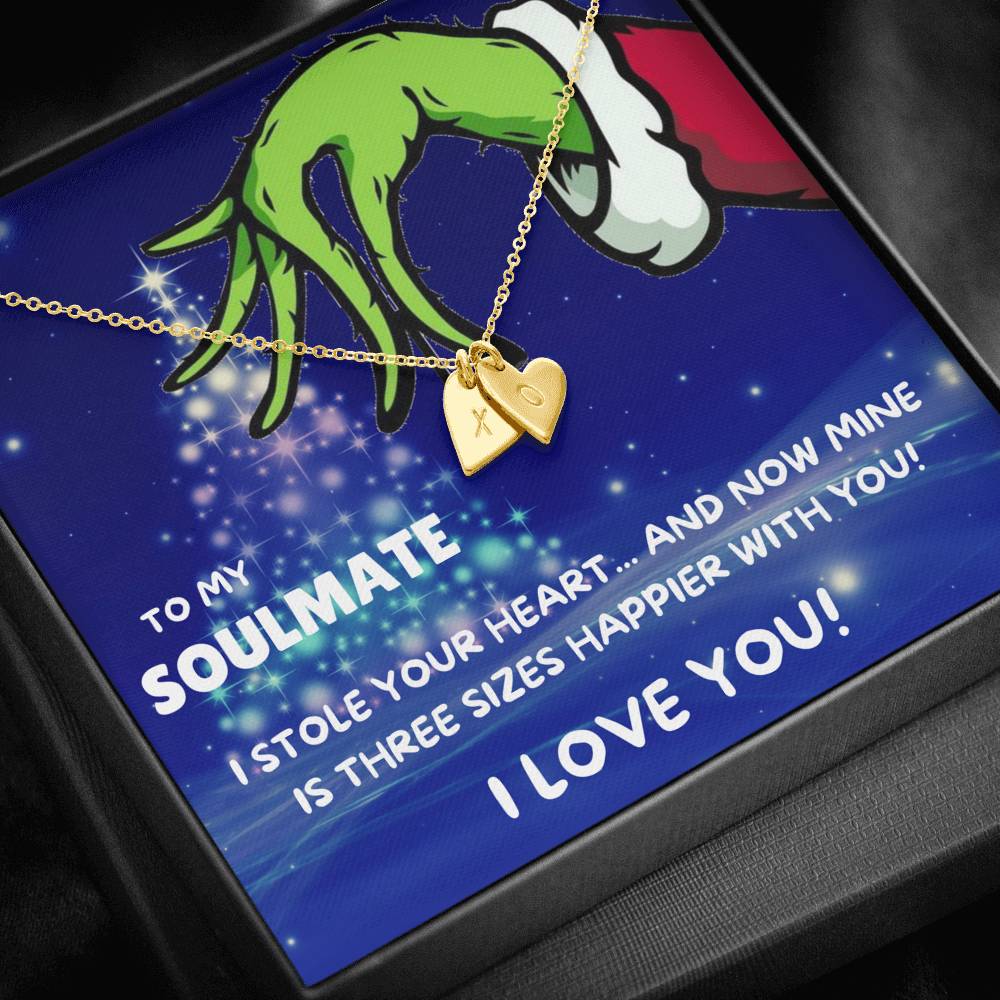 TO MY SOULMATE "THREE SIZES HAPPIER - TREE" CUSTOM NAME INITIALS ENGRAVING HEARTS NECKLACE GIFT SET - ON CLOUD NINE GIFTS
