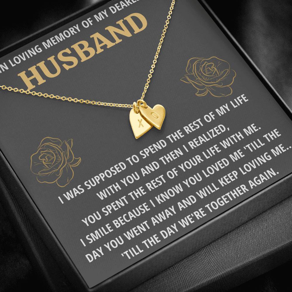 TO MY HUSBAND "LIFE - GOLDEN" REMEMBRANCE CUSTOM NAME INITIALS ENGRAVING HEARTS NECKLACE GIFT SET - ON CLOUD NINE GIFTS