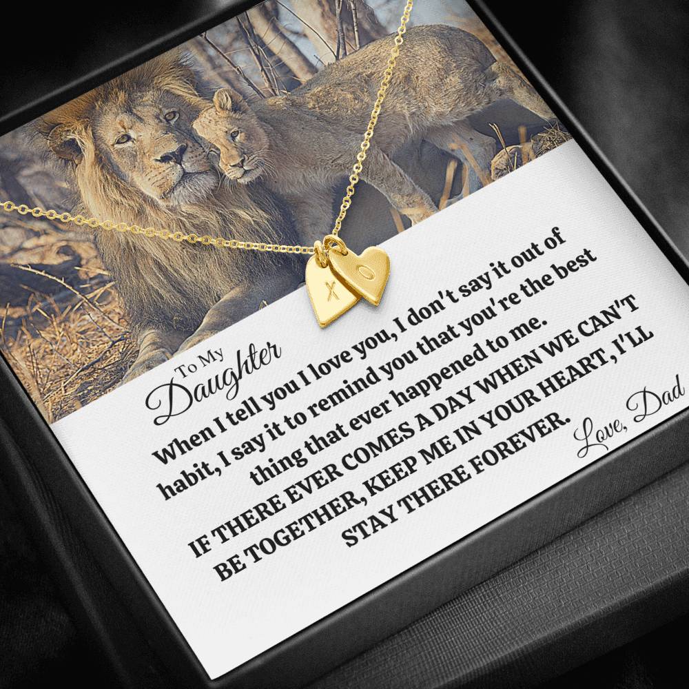 TO MY DAUGHTER "OUT OF HABIT - LION" CUSTOM NAME INITIALS ENGRAVING HEARTS NECKLACE GIFT SET - ON CLOUD NINE GIFTS