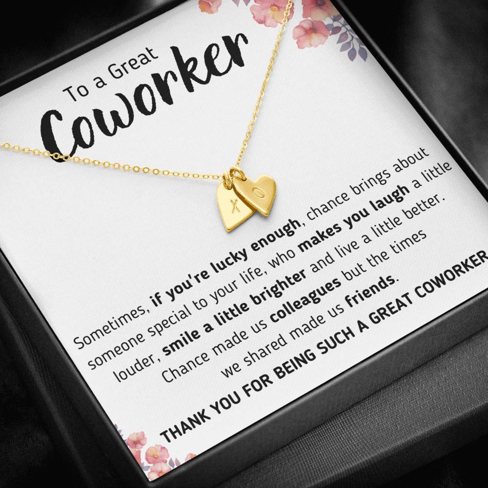 TO A GREAT COWORKER "A LITTLE BETTER" CUSTOM NAME INITIALS ENGRAVING HEARTS NECKLACE GIFT SET - ON CLOUD NINE GIFTS