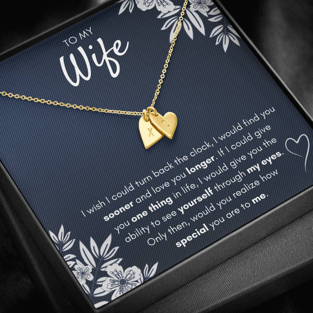 TO MY WIFE "FIND YOU SOONER" CUSTOM NAME INITIALS ENGRAVING HEARTS NECKLACE GIFT SET - ON CLOUD NINE GIFTS