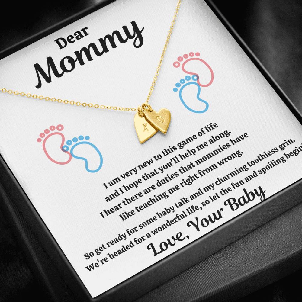 DEAR MOMMY "SPOILING BABY-FEET WHITE" CUSTOM NAME INITIALS ENGRAVING HEARTS NECKLACE GIFT SET - ON CLOUD NINE GIFTS