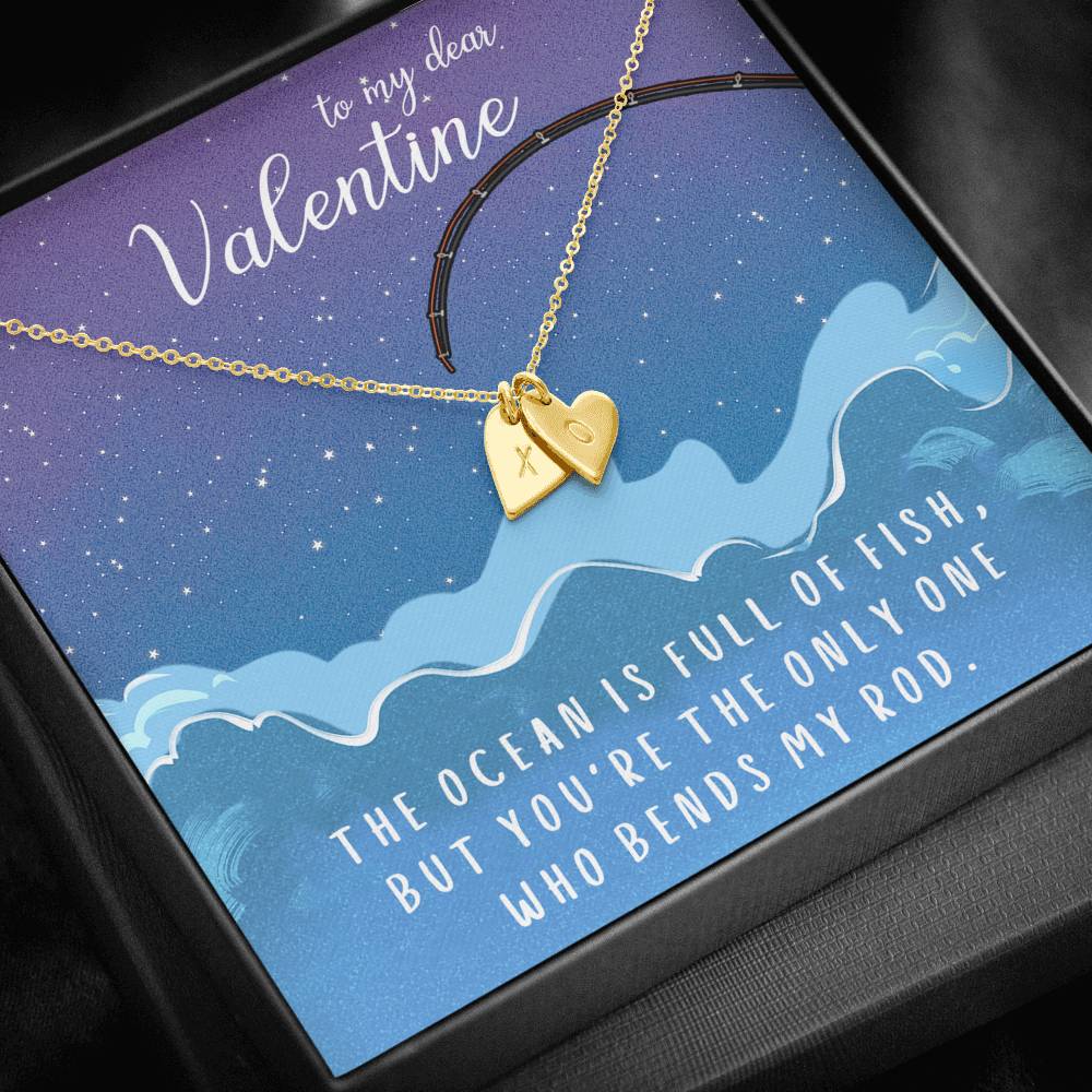 TO MY DEAR VALENTINE "FISH" CUSTOM NAME INITIALS ENGRAVING HEARTS NECKLACE GIFT SET - ON CLOUD NINE GIFTS