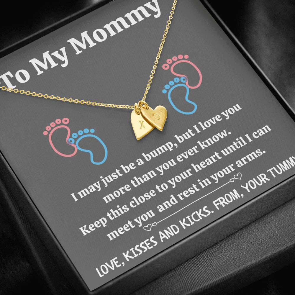 TO MY MOMMY "BABY FEET - GRAY" CUSTOM NAME INITIALS ENGRAVING HEARTS NECKLACE GIFT SET - ON CLOUD NINE GIFTS