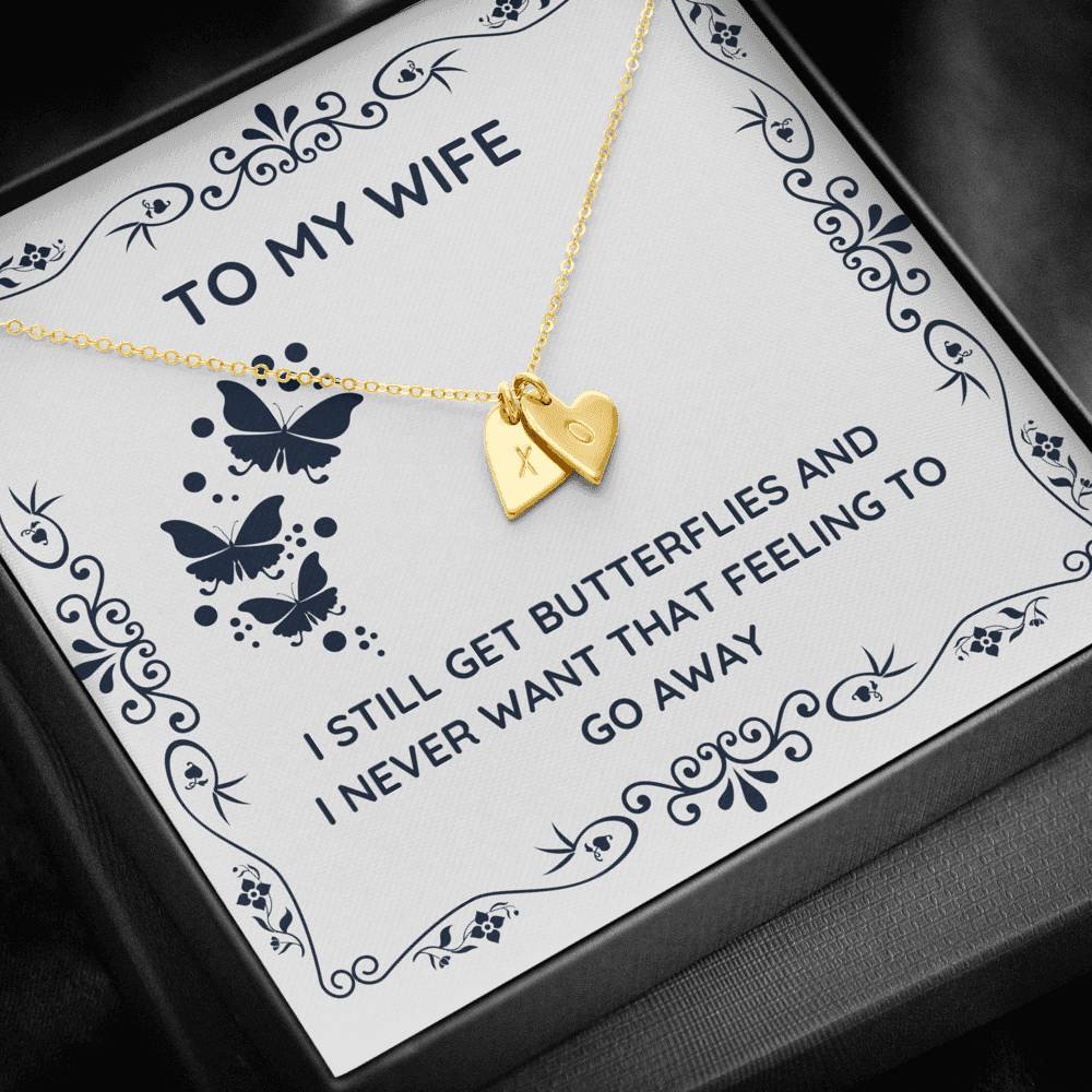 TO MY WIFE "BUTTERFLIES" CUSTOM NAME INITIALS ENGRAVING HEARTS NECKLACE GIFT SET - ON CLOUD NINE GIFTS