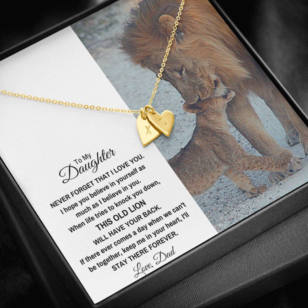 TO MY DAUGHTER "THIS OLD LION" CUSTOM NAME INITIALS ENGRAVING HEARTS NECKLACE GIFT SET - ON CLOUD NINE GIFTS