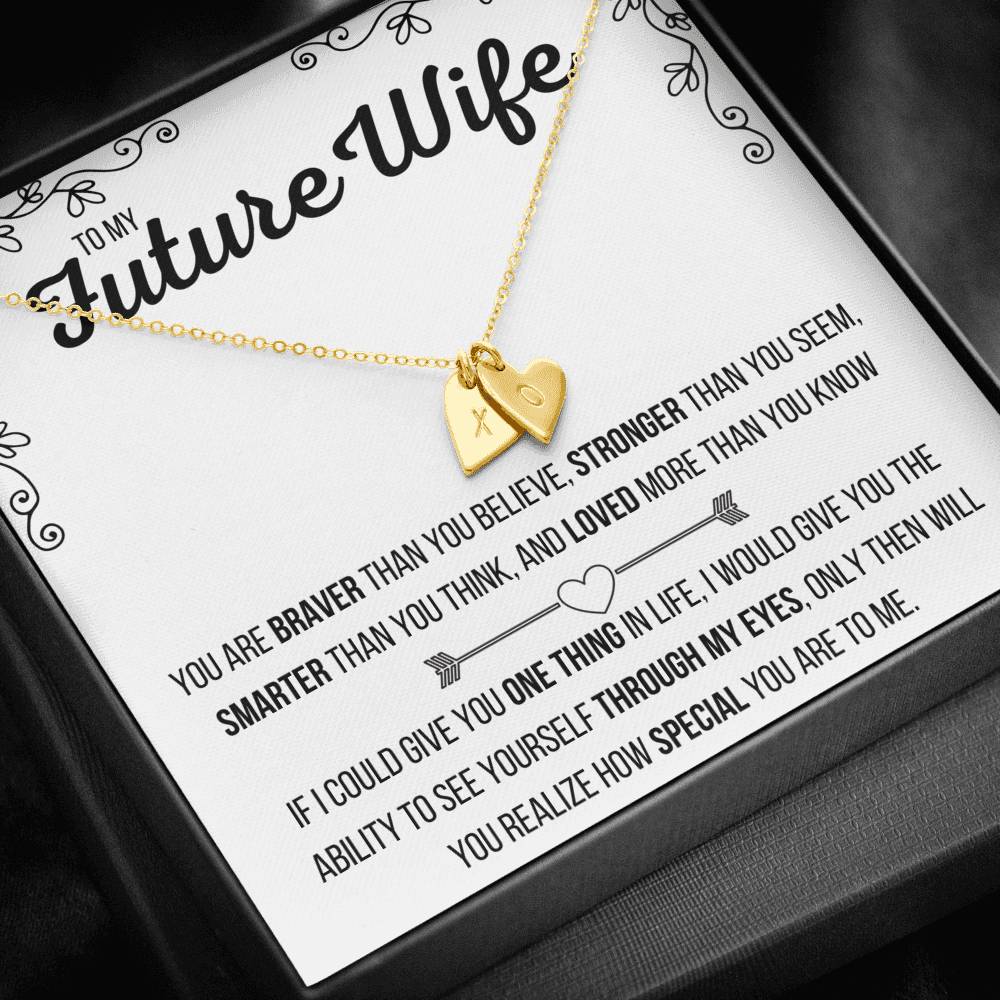 TO MY FUTURE WIFE "LOVED MORE THAN YOU KNOW" CUSTOM NAME INITIALS ENGRAVING HEARTS NECKLACE GIFT SET - ON CLOUD NINE GIFTS