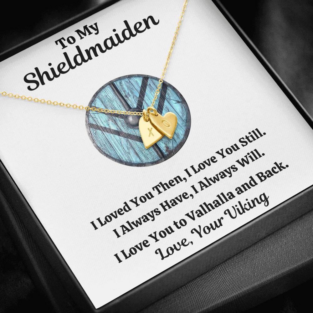 TO MY SHIELDMAIDEN "ALWAYS WILL - BLUE" CUSTOM NAME INITIALS ENGRAVING HEARTS NECKLACE GIFT SET - ON CLOUD NINE GIFTS