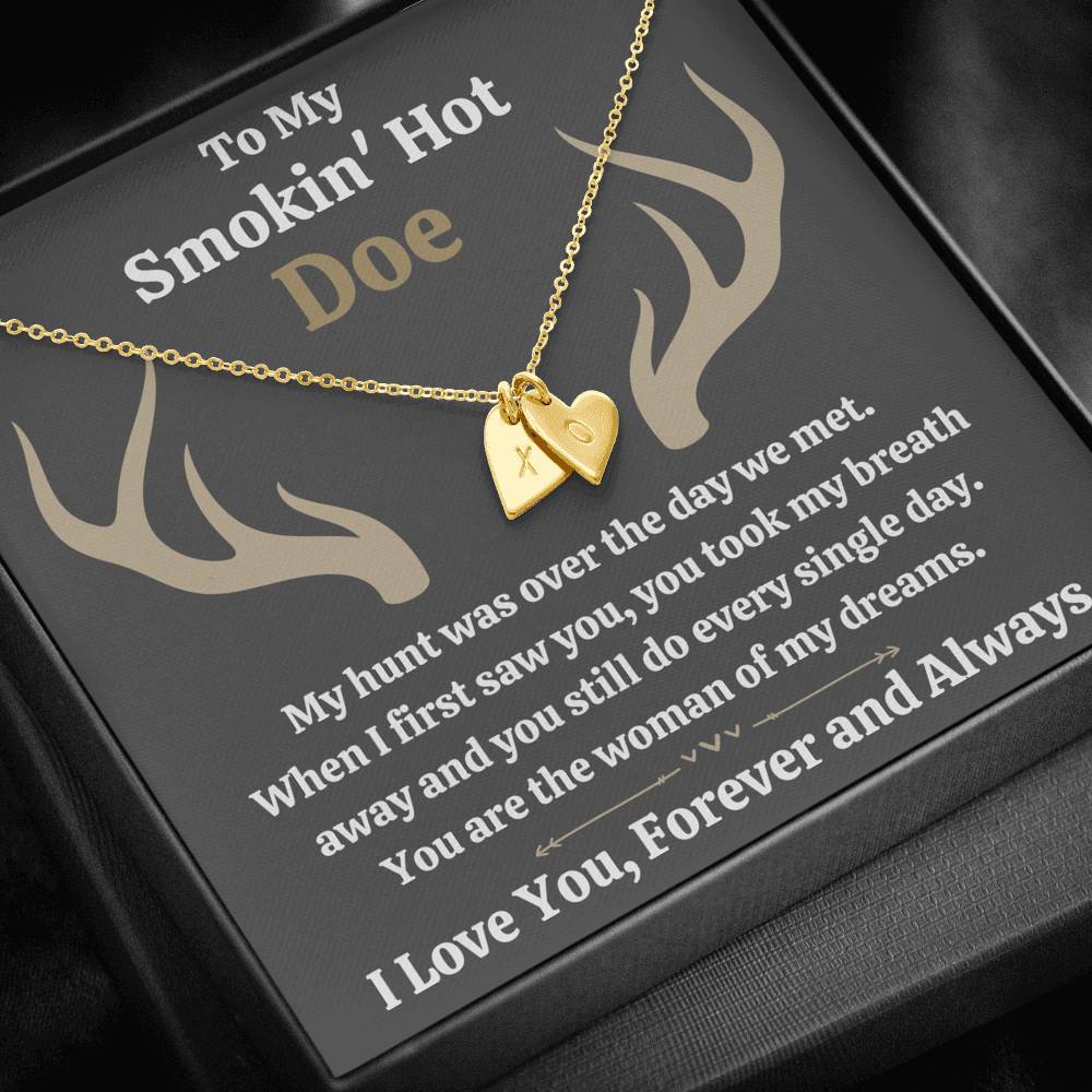 TO MY SMOKIN HOT DOE "DREAMS - DARK" CUSTOM NAME INITIALS ENGRAVING HEARTS NECKLACE GIFT SET - ON CLOUD NINE GIFTS
