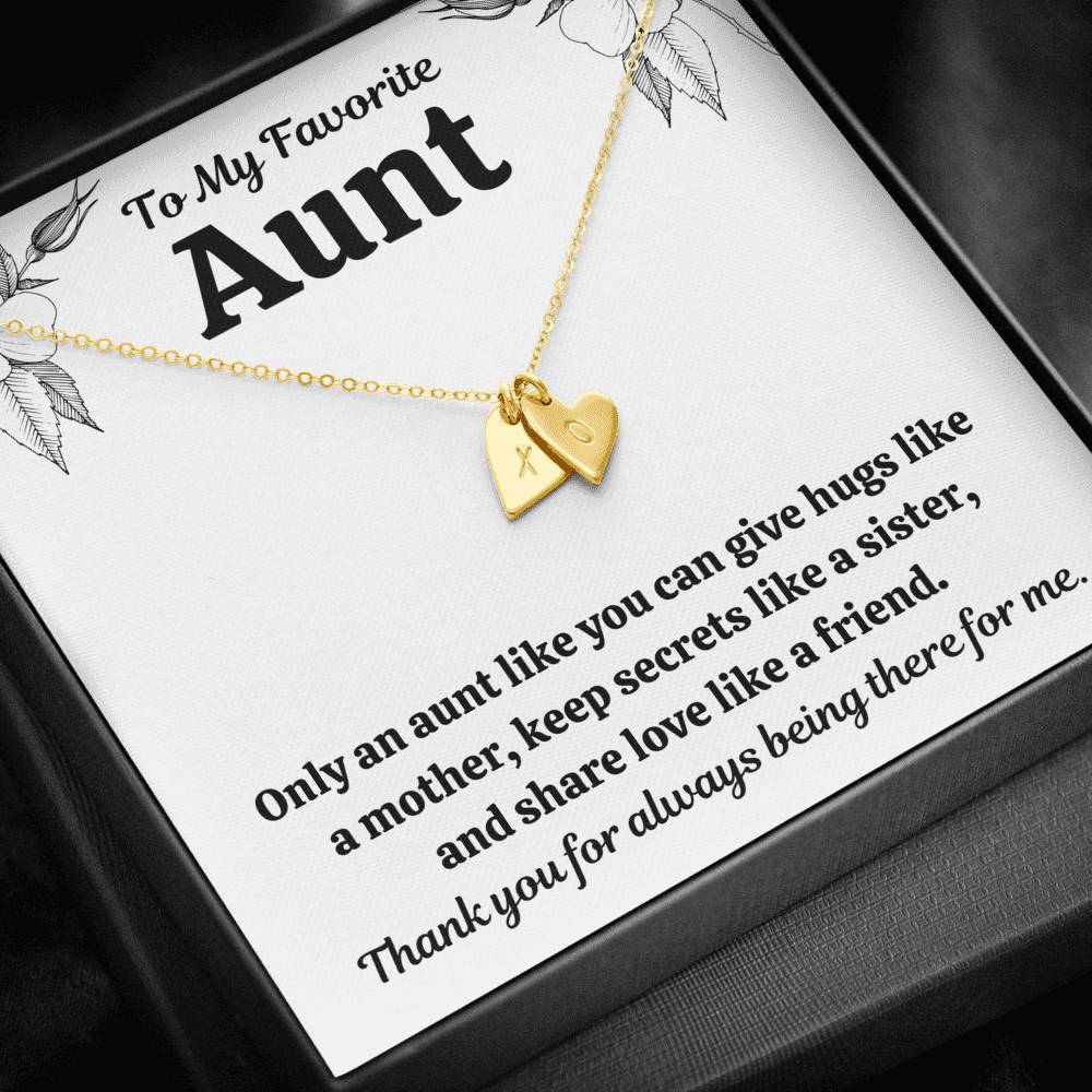 TO MY FAV AUNT "LIKE" CUSTOM NAME INITIALS ENGRAVING HEARTS NECKLACE GIFT SET - ON CLOUD NINE GIFTS