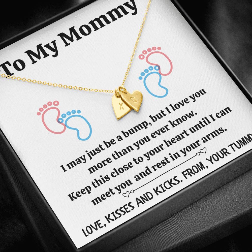 TO MY MOMMY "BABY FEET - WHITE" CUSTOM NAME INITIALS ENGRAVING HEARTS NECKLACE GIFT SET - ON CLOUD NINE GIFTS
