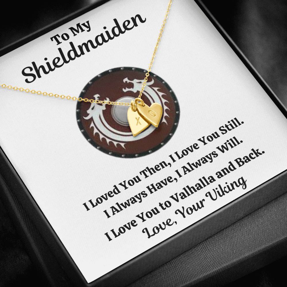 TO MY SHIELDMAIDEN "ALWAYS WILL - RED" CUSTOM NAME INITIALS ENGRAVING HEARTS NECKLACE GIFT SET - ON CLOUD NINE GIFTS