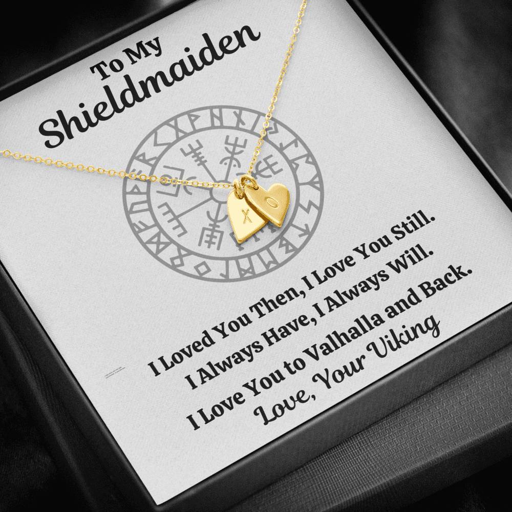 TO MY SHIELDMAIDEN "ALWAYS WILL" CUSTOM NAME INITIALS ENGRAVING HEARTS NECKLACE GIFT SET - ON CLOUD NINE GIFTS