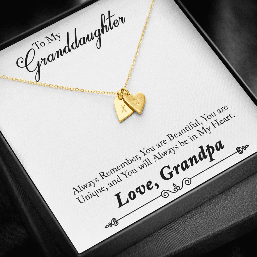 TO MY GRANDDAUGHTER "ALWAYS REMEMBER - SO" CUSTOM NAME INITIALS ENGRAVING HEARTS NECKLACE GIFT SET - ON CLOUD NINE GIFTS