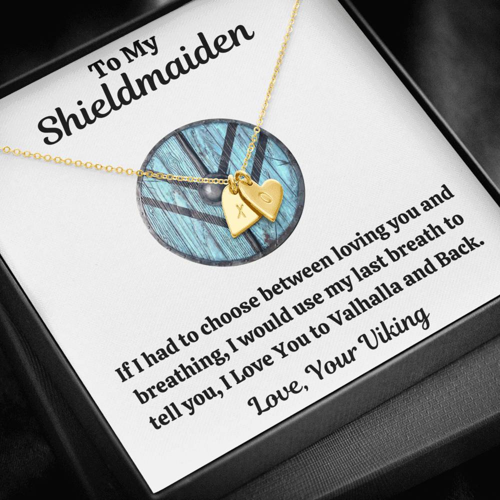 TO MY SHIELDMAIDEN "BREATHING - BLUE" CUSTOM NAME INITIALS ENGRAVING HEARTS NECKLACE GIFT SET - ON CLOUD NINE GIFTS