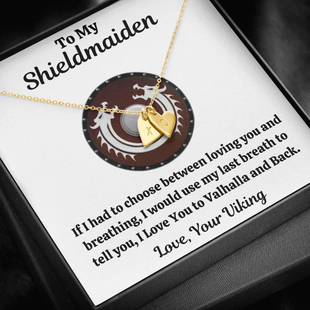 TO MY SHIELDMAIDEN "BREATHING - RED" CUSTOM NAME INITIALS ENGRAVING HEARTS NECKLACE GIFT SET - ON CLOUD NINE GIFTS