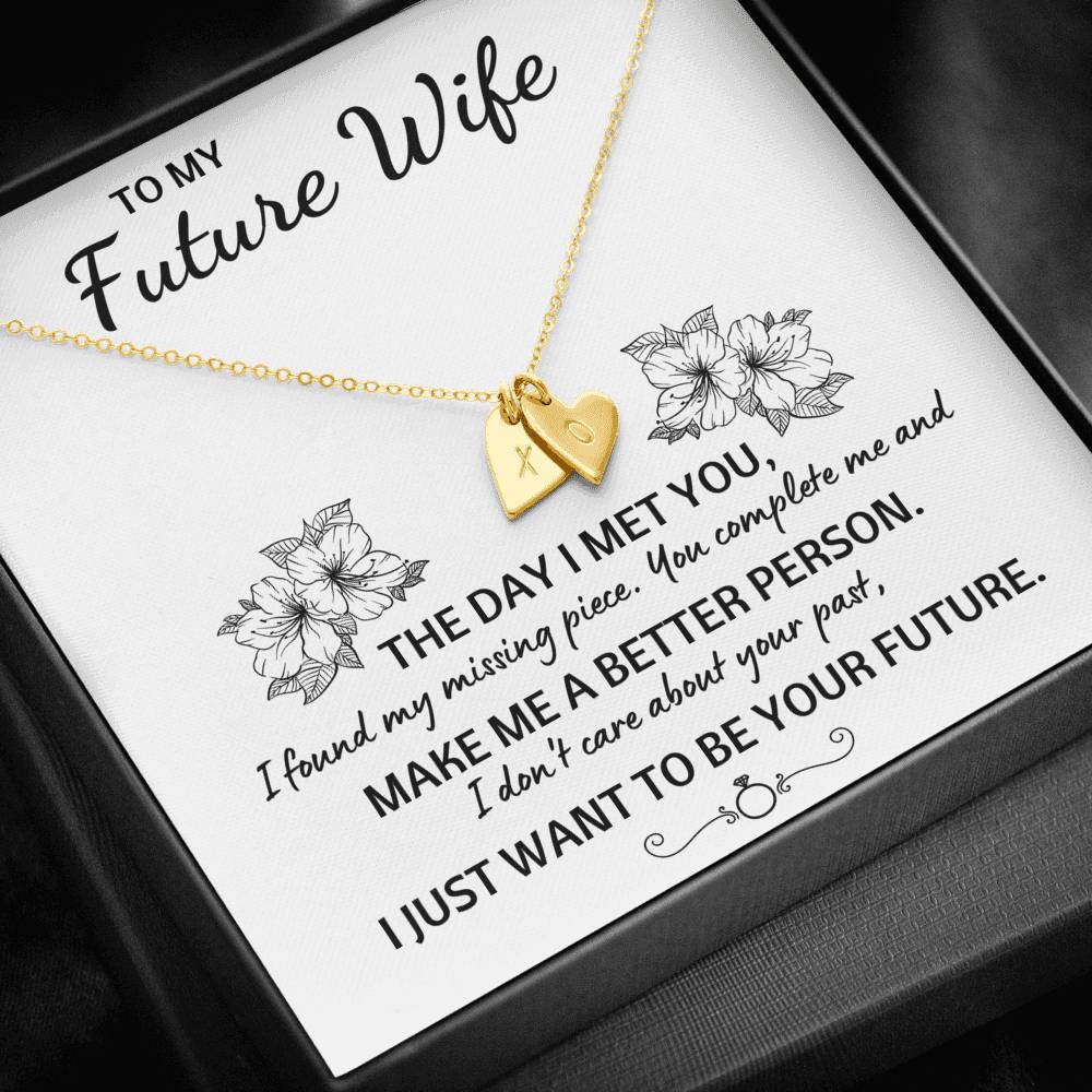 TO MY FUTURE WIFE "YOUR FUTURE" CUSTOM NAME INITIALS ENGRAVING HEARTS NECKLACE GIFT SET - ON CLOUD NINE GIFTS