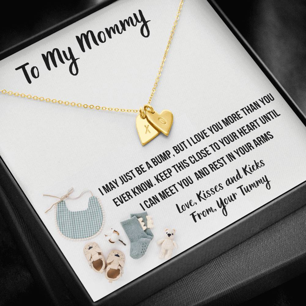 TO MY MOMMY"BABY F" CUSTOM NAME INITIALS ENGRAVING HEARTS NECKLACE GIFT SET - ON CLOUD NINE GIFTS