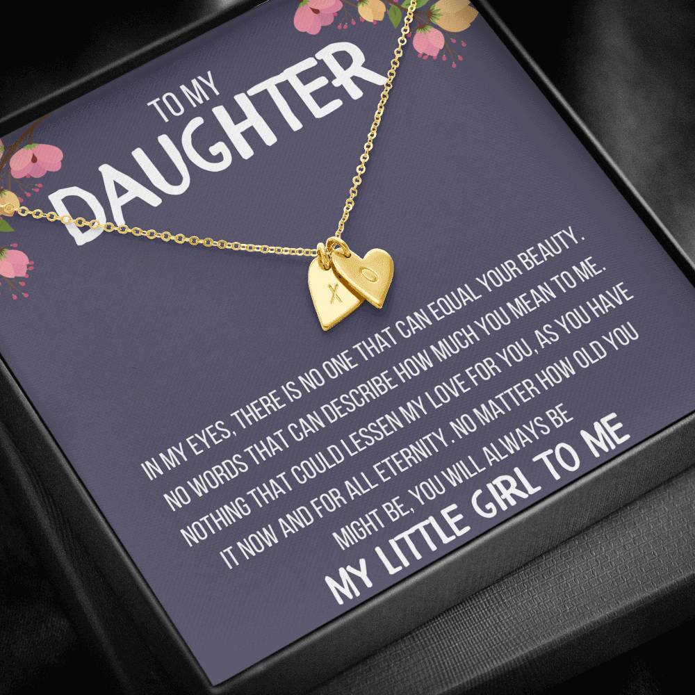 TO MY DAUGHTER "MY LITTLE GIRL TO ME" CUSTOM NAME INITIALS ENGRAVING HEARTS NECKLACE GIFT SET - ON CLOUD NINE GIFTS