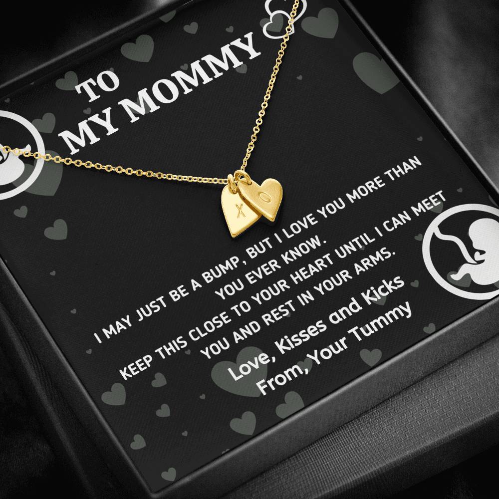 TO MY MOMMY "BABY IN TUMMY" CUSTOM NAME INITIALS ENGRAVING HEARTS NECKLACE GIFT SET - ON CLOUD NINE GIFTS